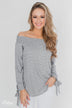 Dreaming of Stripes Off the Shoulder Top - Grey & White