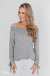 Dreaming of Stripes Off the Shoulder Top - Grey & White