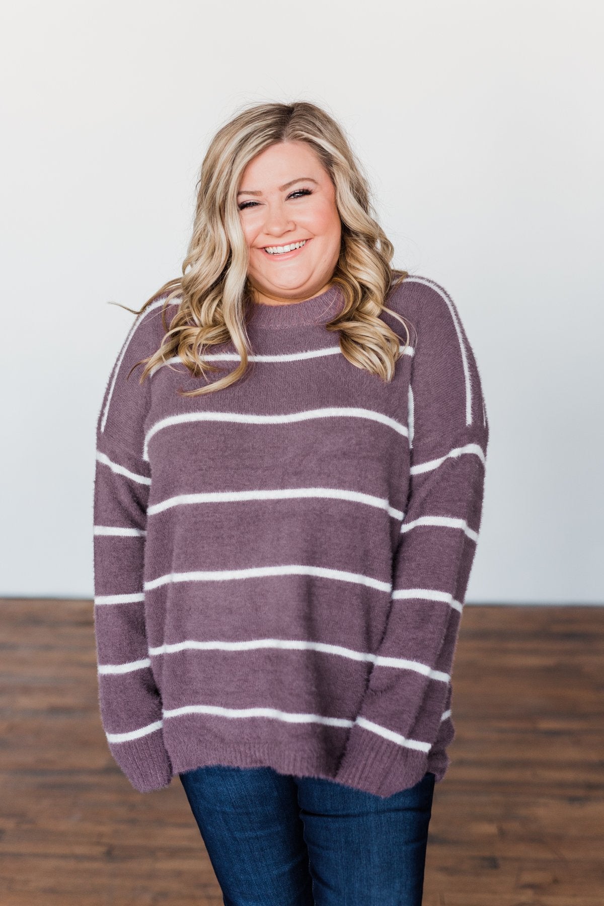 Waste My Time Striped Sweater- Antique Mauve