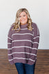 Waste My Time Striped Sweater- Antique Mauve