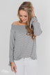Dreaming of Stripes Off the Shoulder Top - Grey & White