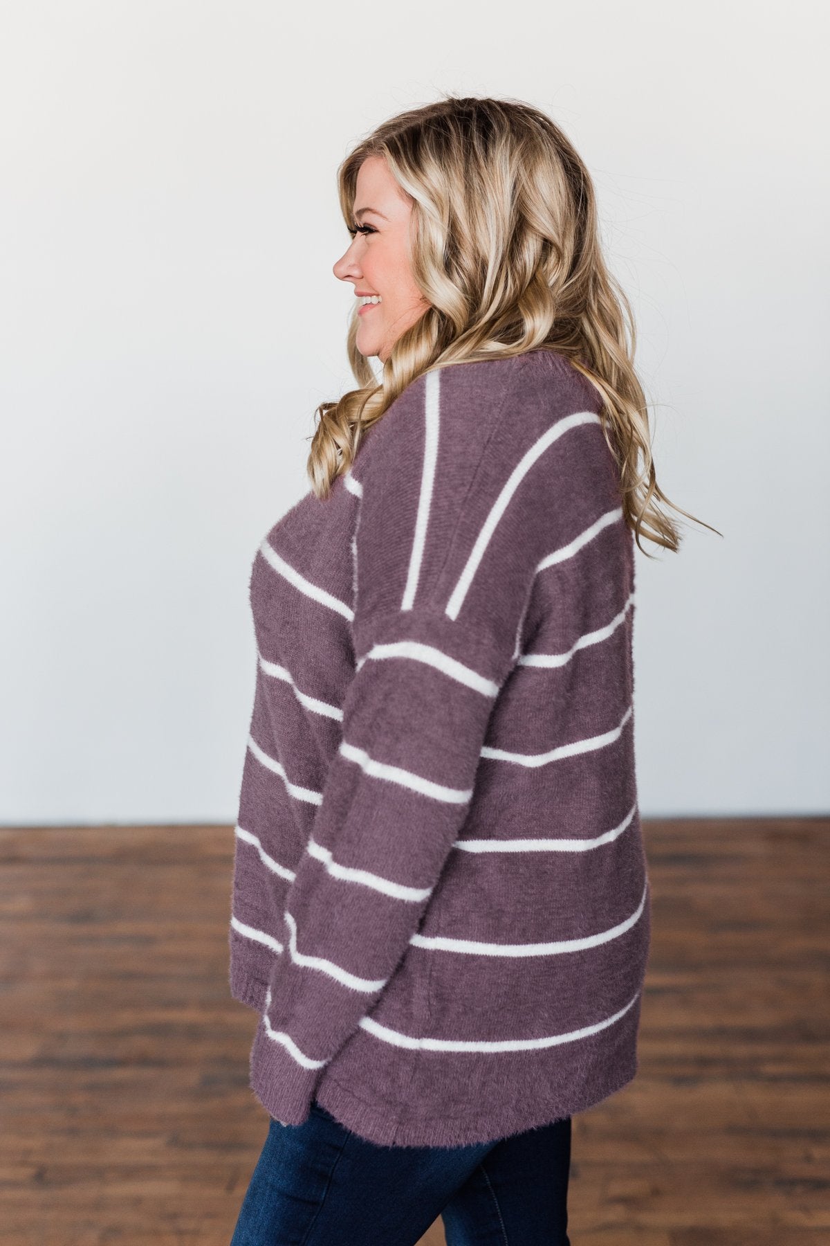 Waste My Time Striped Sweater- Antique Mauve