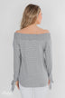 Dreaming of Stripes Off the Shoulder Top - Grey & White