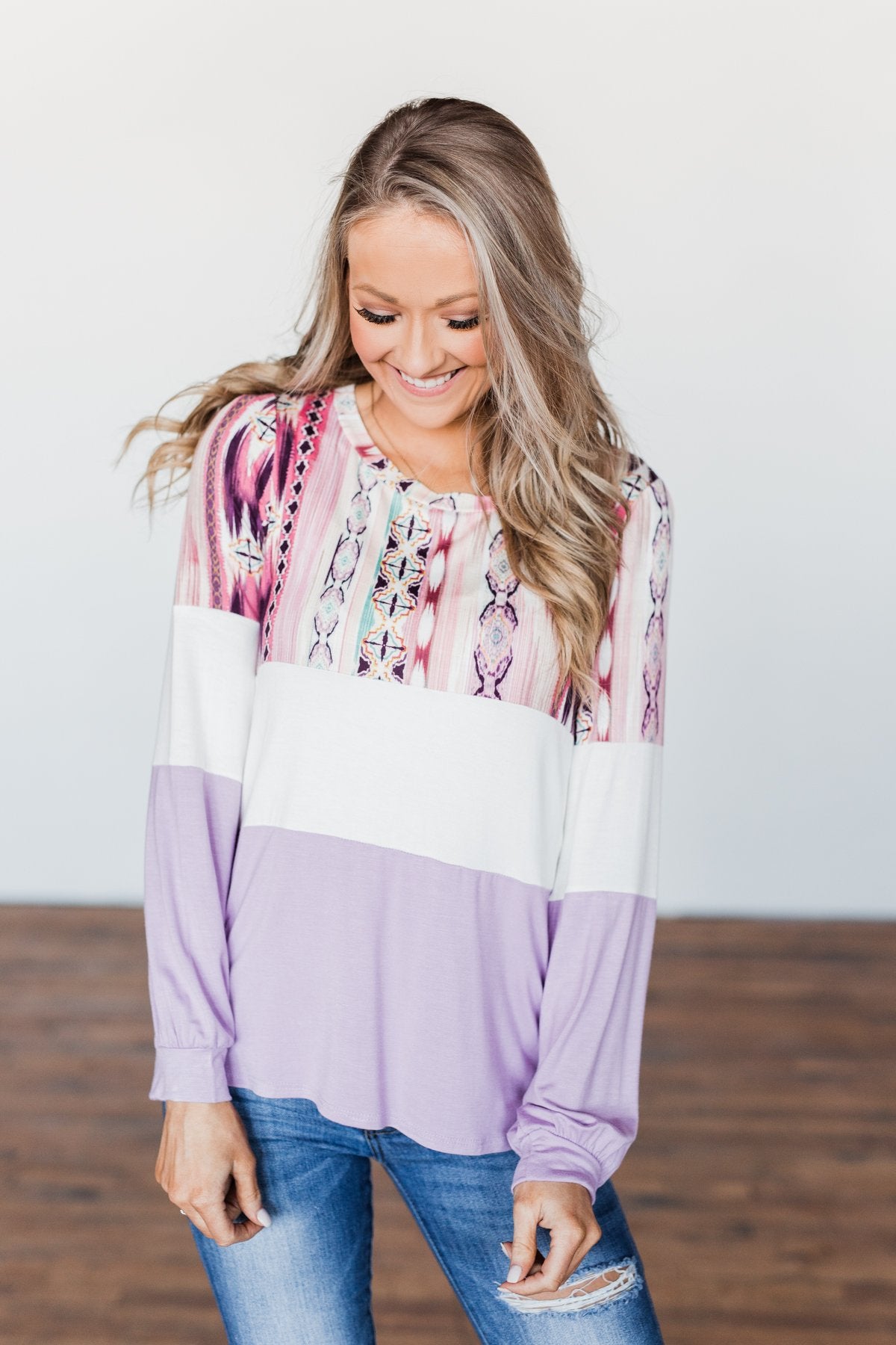 Some Kind Of Wonderful Aztec Top- Lavender & Pink