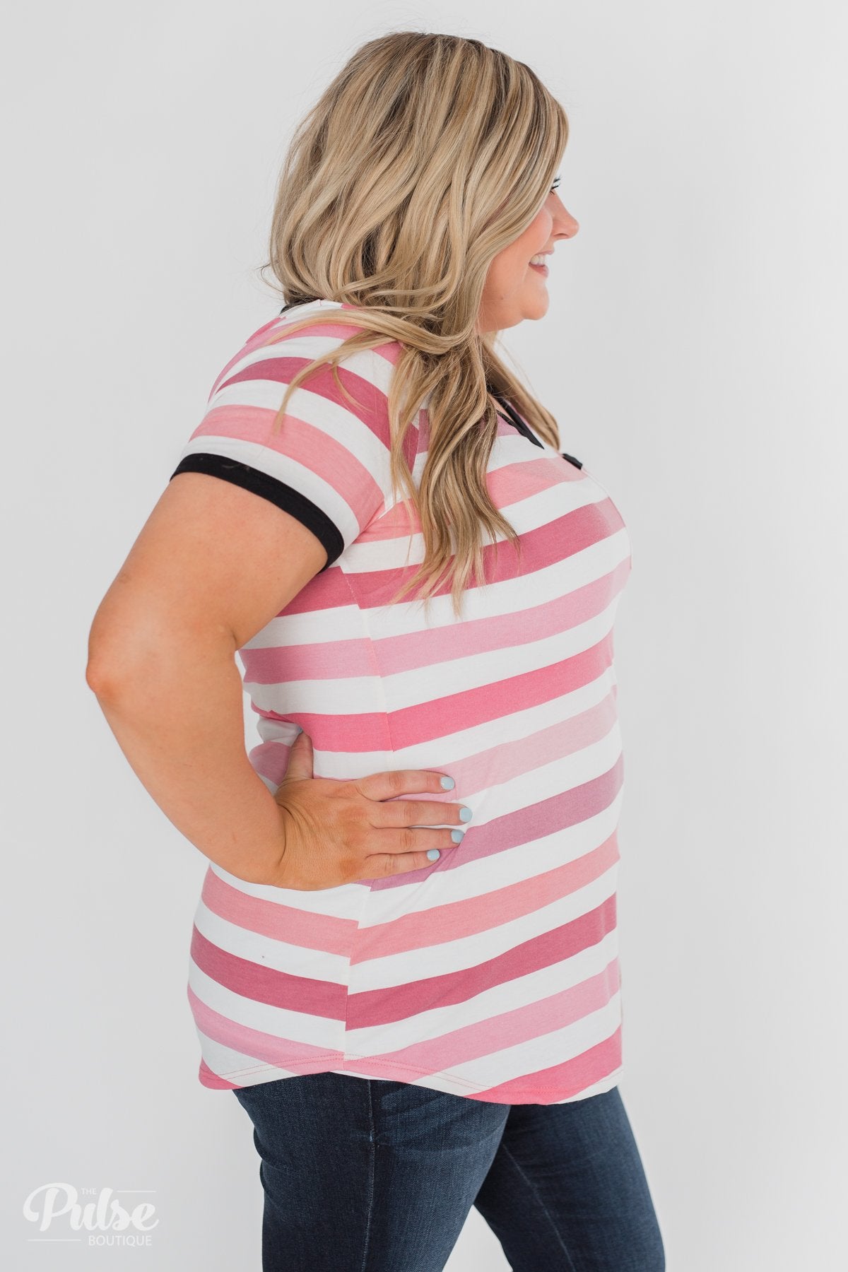 Lessons In Love Striped Pocket Top- Shades of Pink