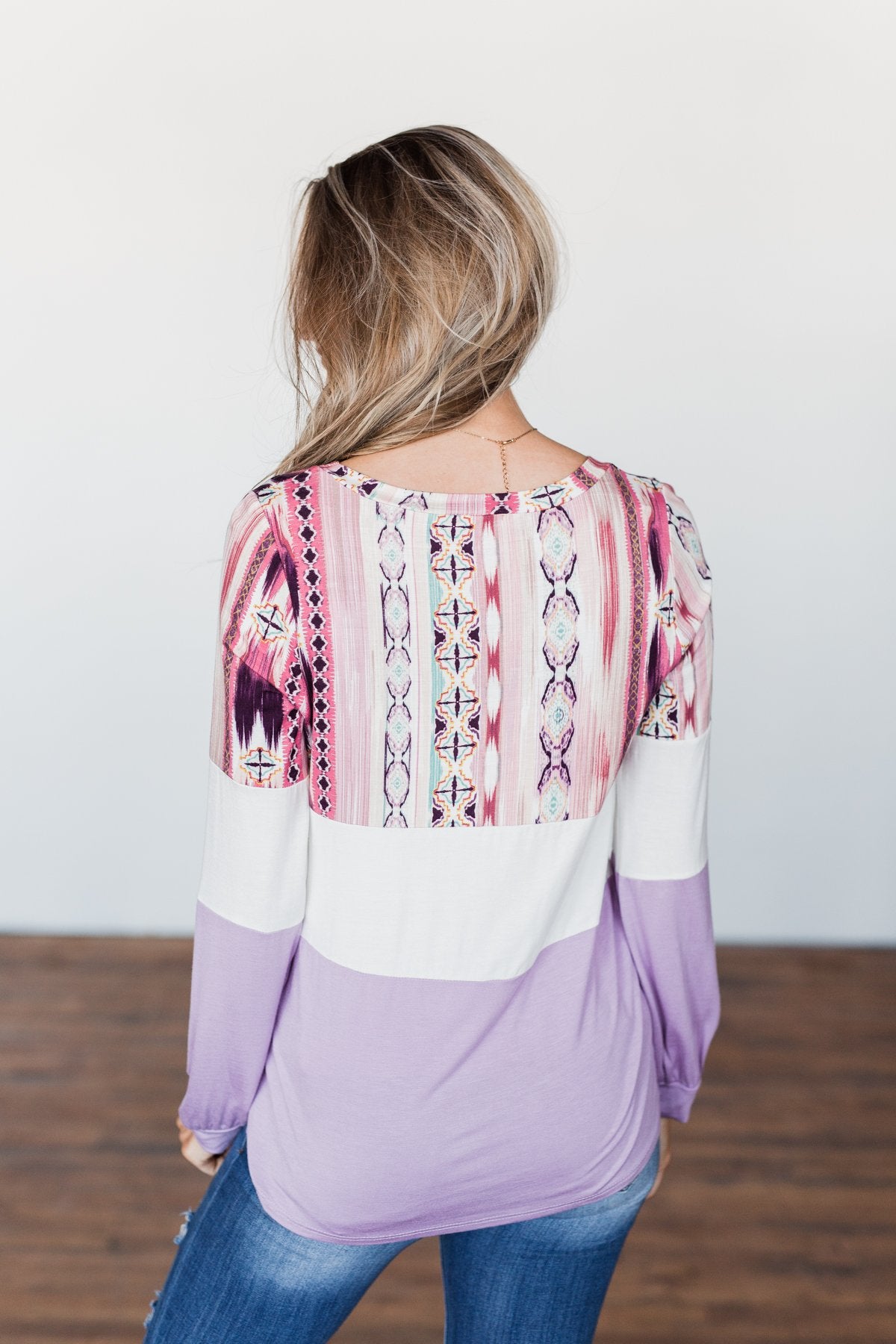 Some Kind Of Wonderful Aztec Top- Lavender & Pink