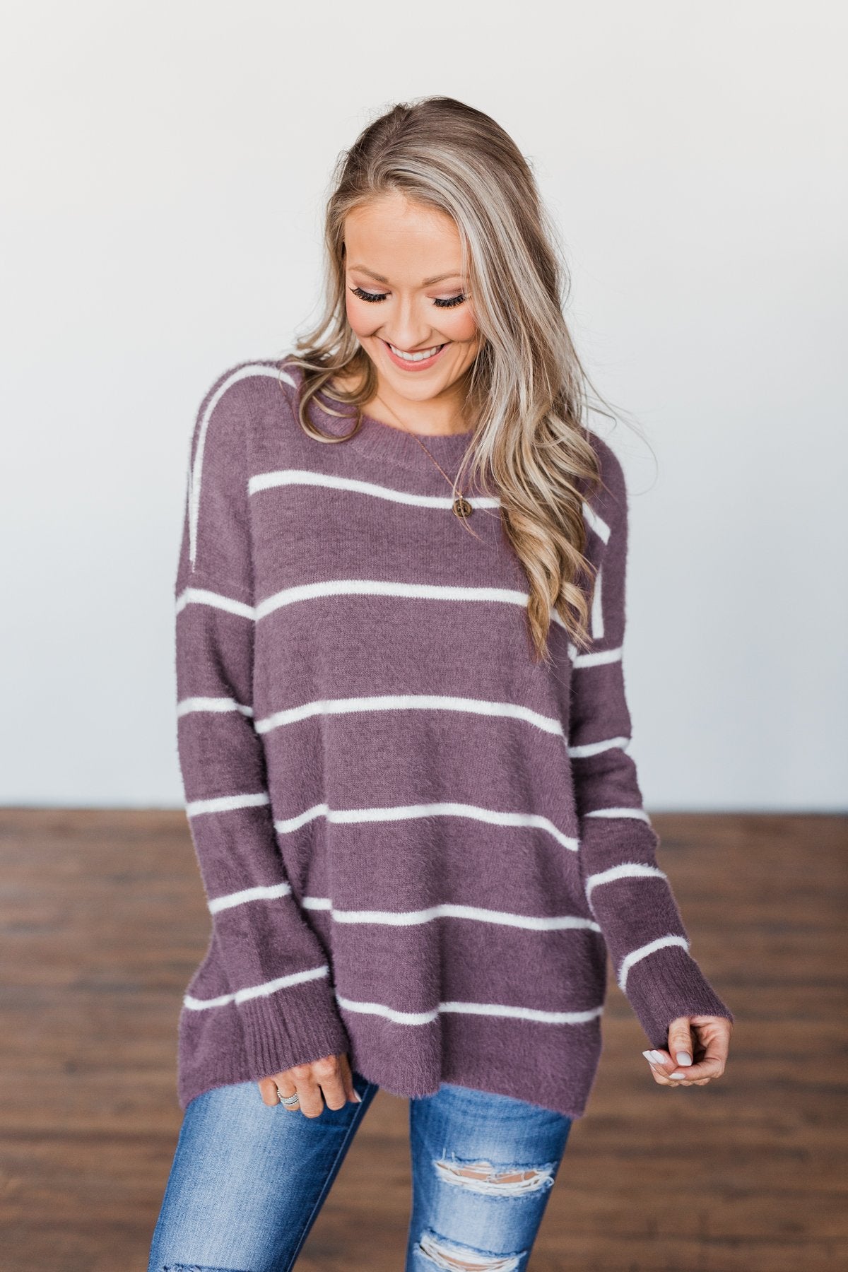 Waste My Time Striped Sweater- Antique Mauve