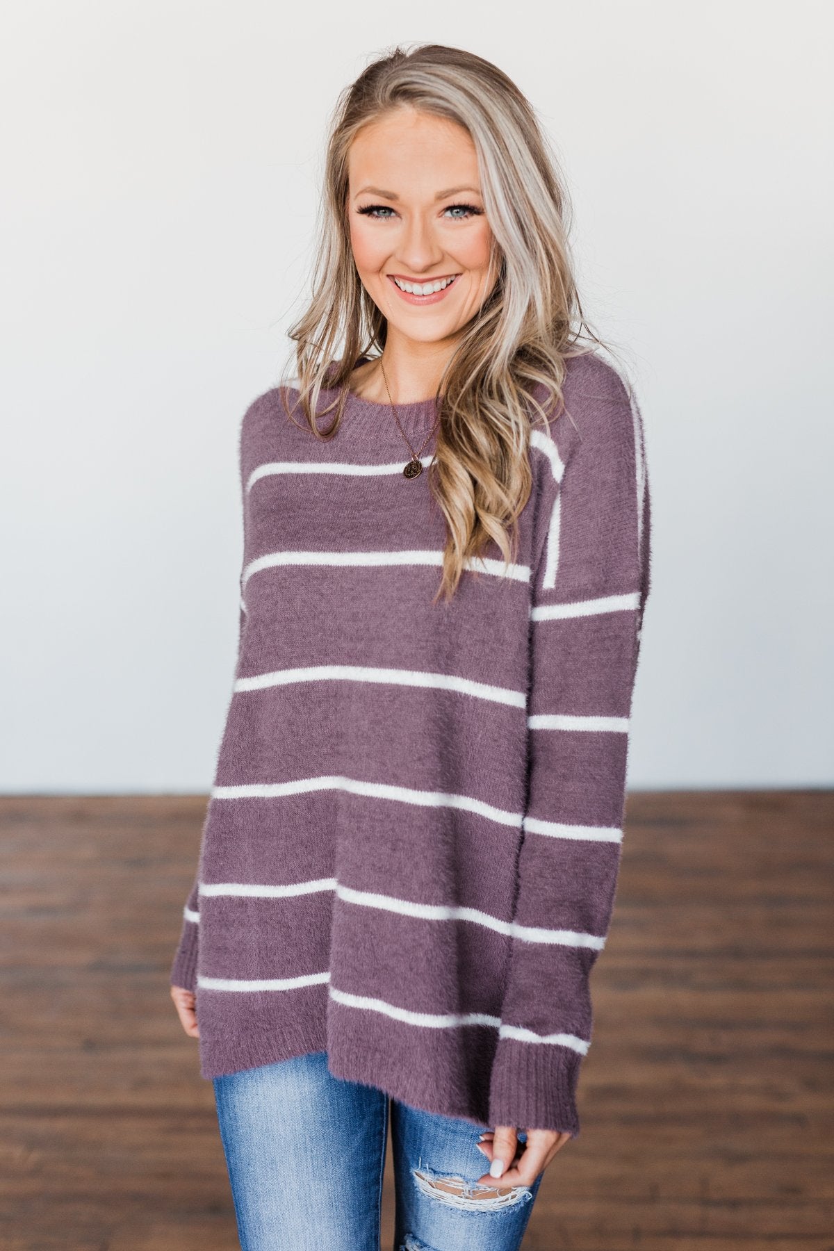 Waste My Time Striped Sweater- Antique Mauve