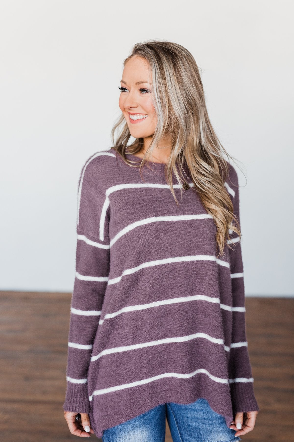 Waste My Time Striped Sweater- Antique Mauve