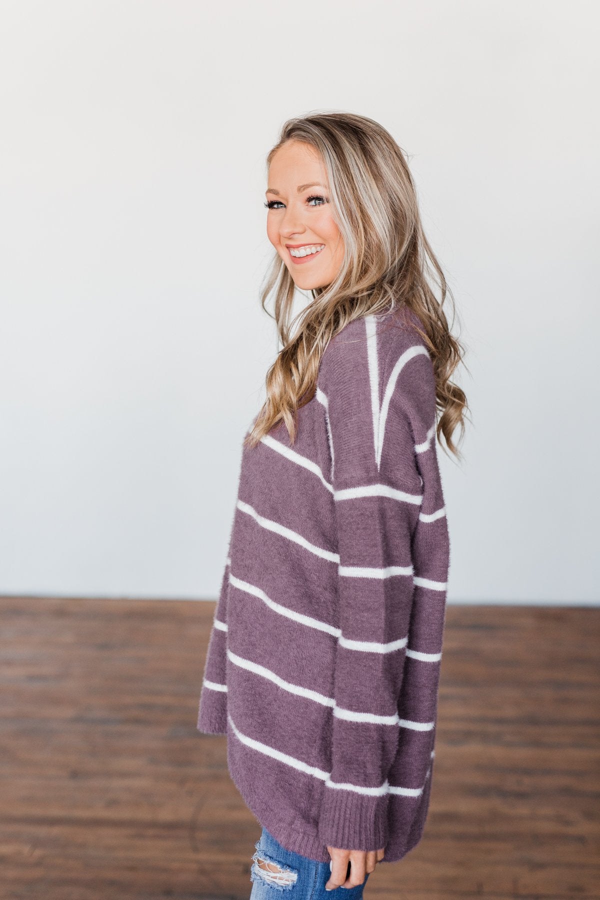Waste My Time Striped Sweater- Antique Mauve