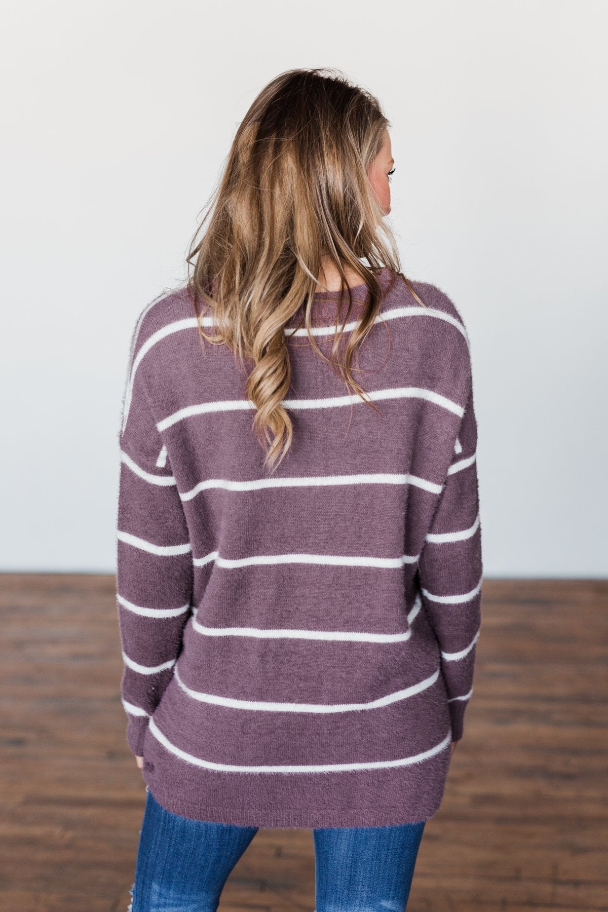 Waste My Time Striped Sweater- Antique Mauve