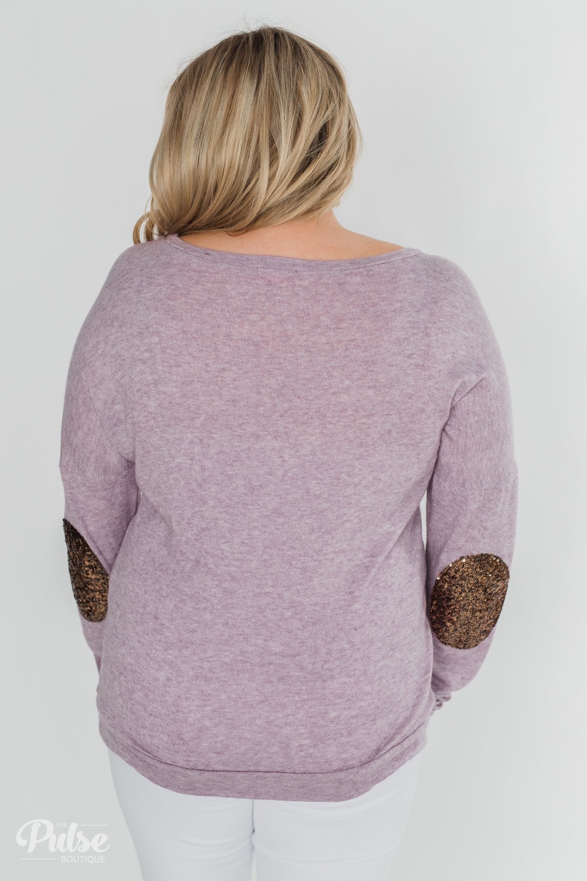 Good Times Sequin Elbow Patch Pullover - Lilac