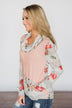 Flowers & You ~ Peach Striped & Floral Cowl Neck Top