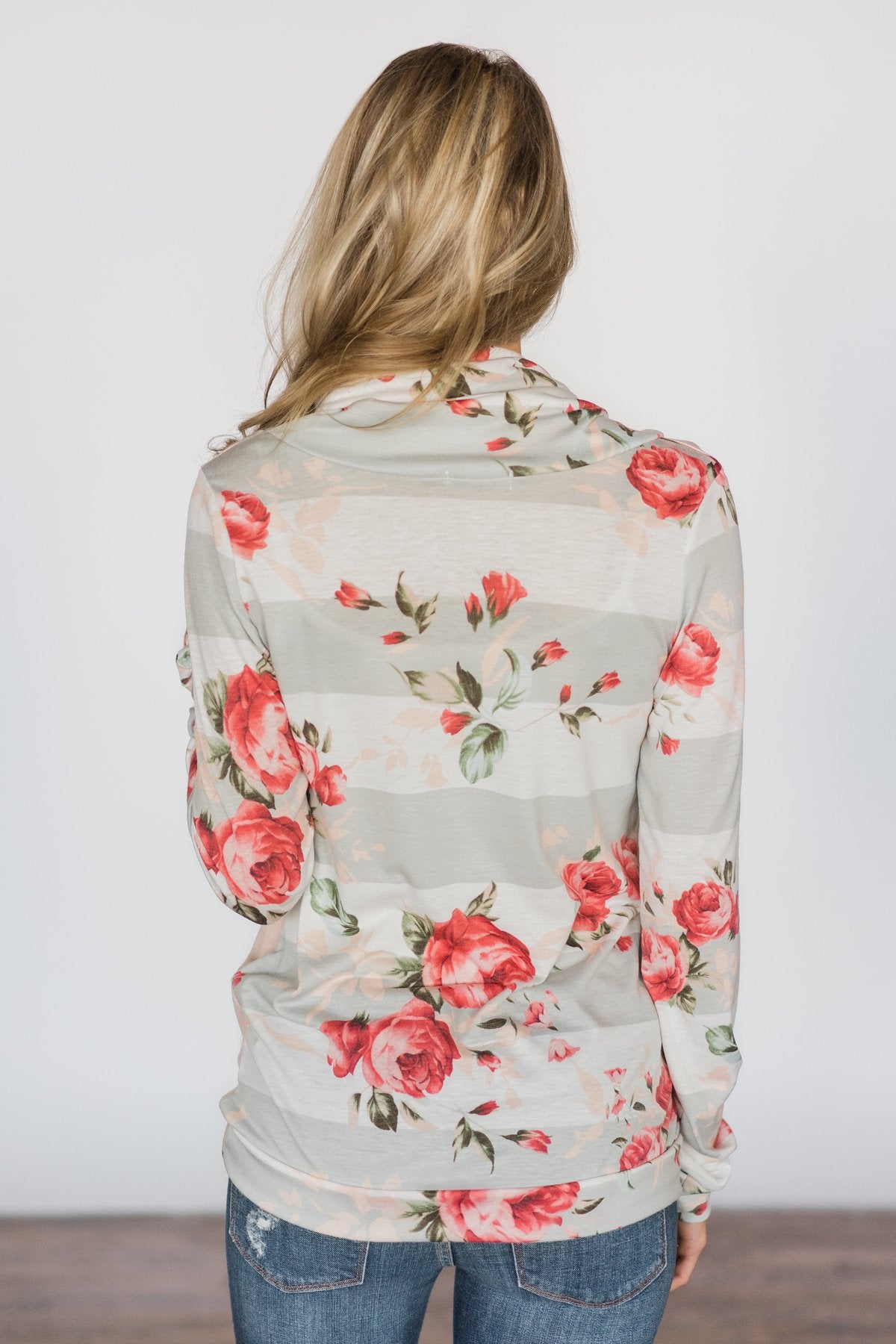 Flowers & You ~ Peach Striped & Floral Cowl Neck Top