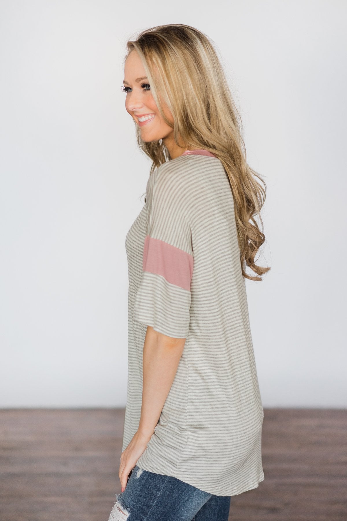 All Eyes On Me - Grey Striped Top