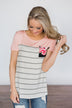 Stripes & Floral Pocket Top - Pink