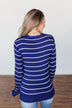 Everyday Striped Button Cardigan- Royal Blue & Ivory