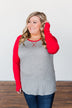 Season Awaits Long Sleeve Raglan Top- Deep Coral