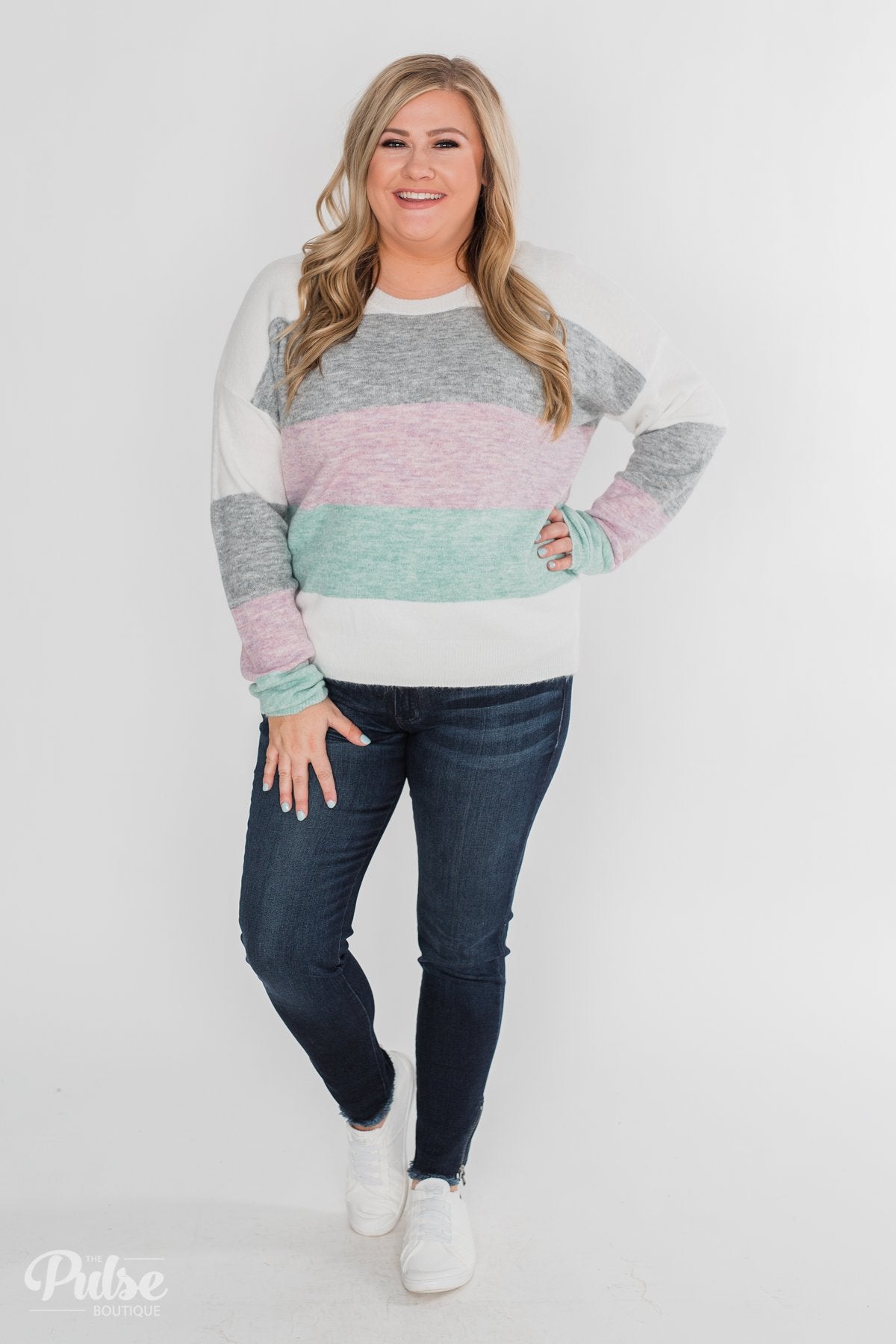 Spring Getaway Color Block Sweater- Muted Pastels