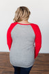 Season Awaits Long Sleeve Raglan Top- Deep Coral