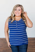 Striped Button Henley Tank Top- Royal Blue
