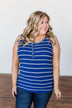 Striped Button Henley Tank Top- Royal Blue