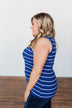 Striped Button Henley Tank Top- Royal Blue
