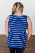 Striped Button Henley Tank Top- Royal Blue