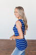 Striped Button Henley Tank Top- Royal Blue