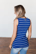Striped Button Henley Tank Top- Royal Blue
