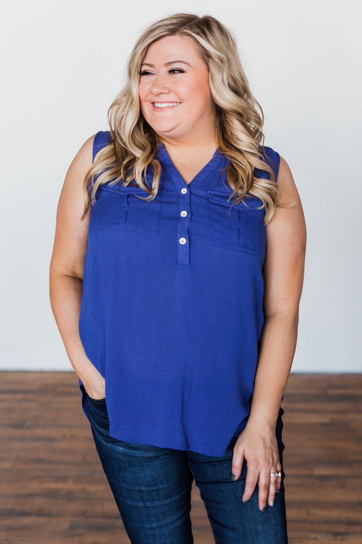 I Love Everything 3 Button Top- Royal Blue