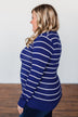 Everyday Striped Button Cardigan- Royal Blue & Ivory