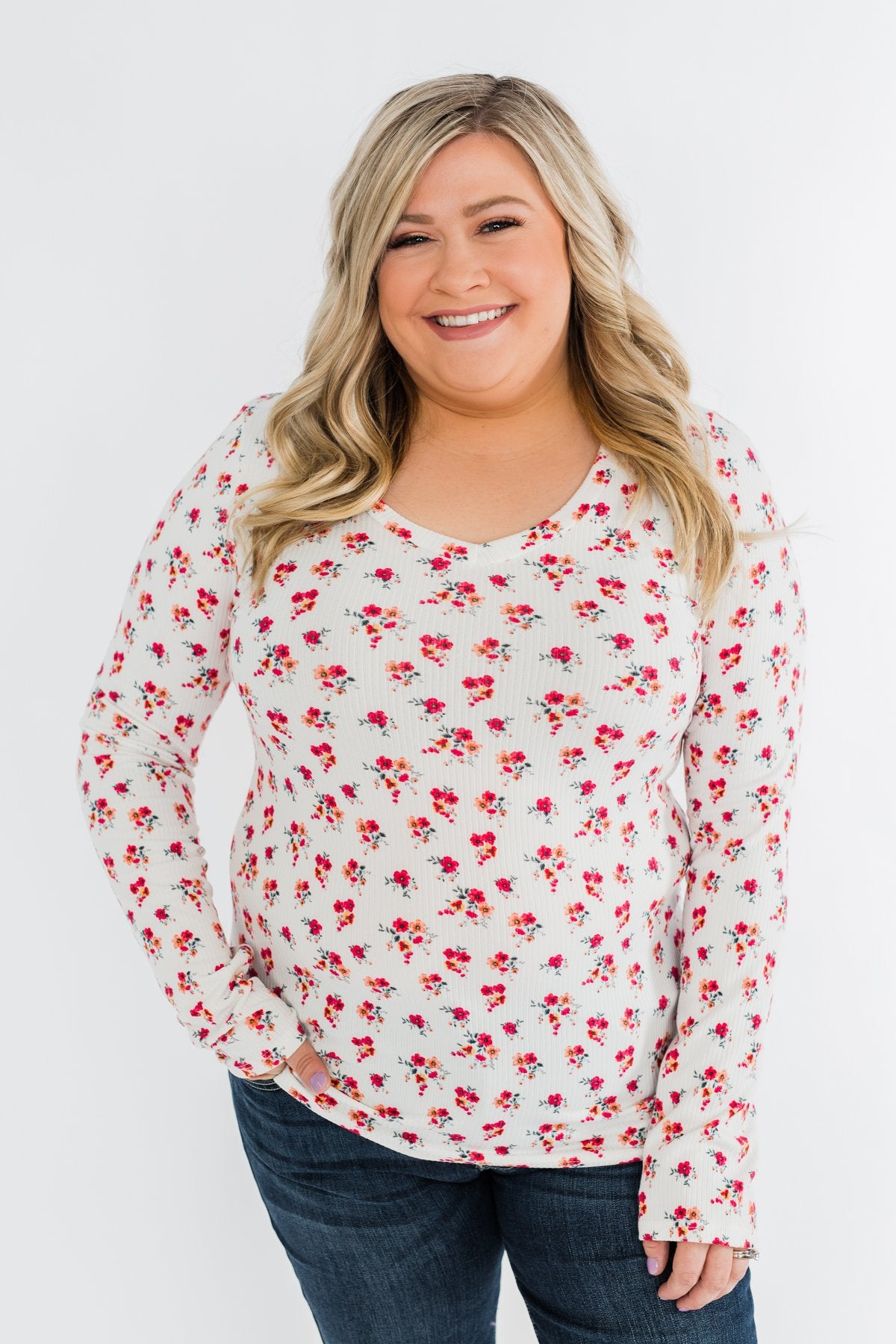 Sudden Bloom Floral V-Neck Top- Ivory