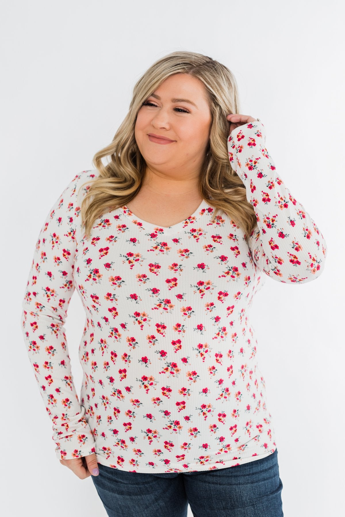 Sudden Bloom Floral V-Neck Top- Ivory