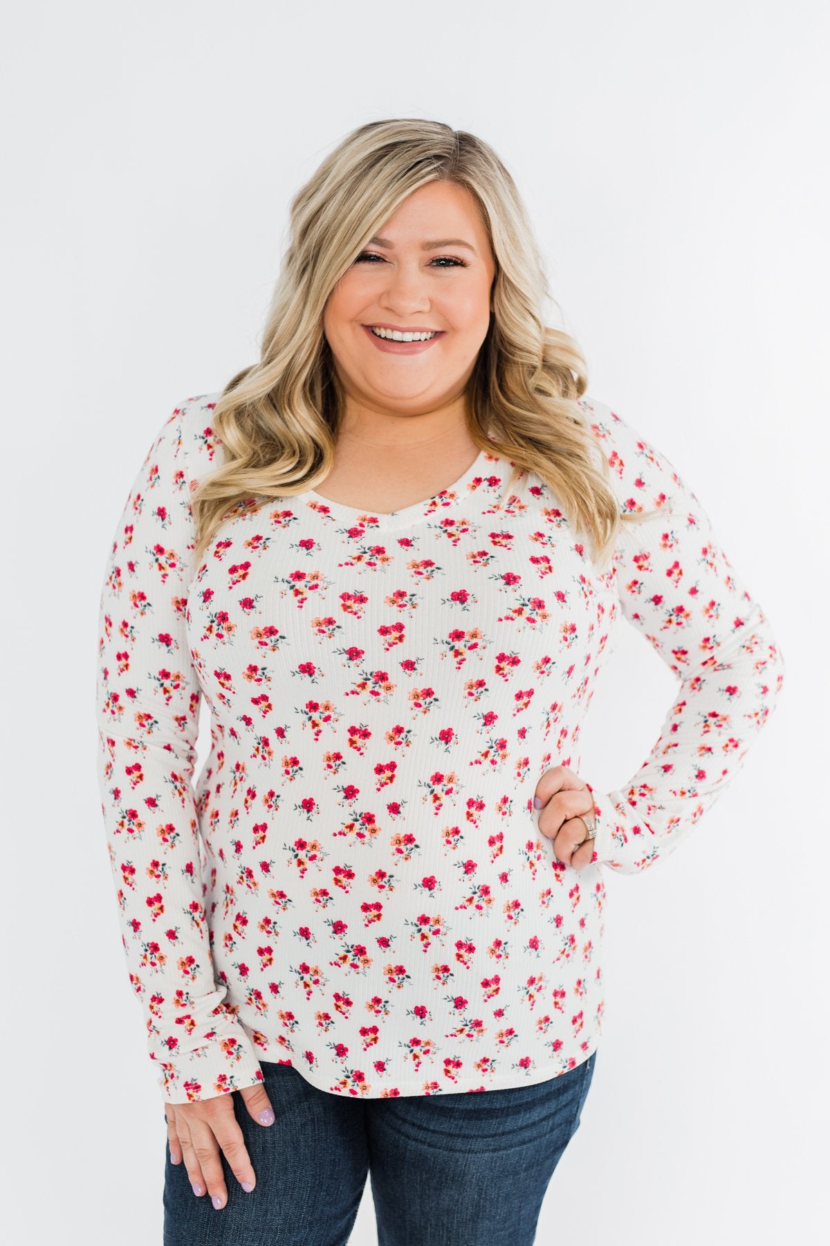 Sudden Bloom Floral V-Neck Top- Ivory