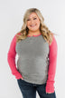 Good Things To Come Raglan Top- Dark Grey & Pink