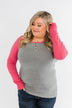 Good Things To Come Raglan Top- Dark Grey & Pink