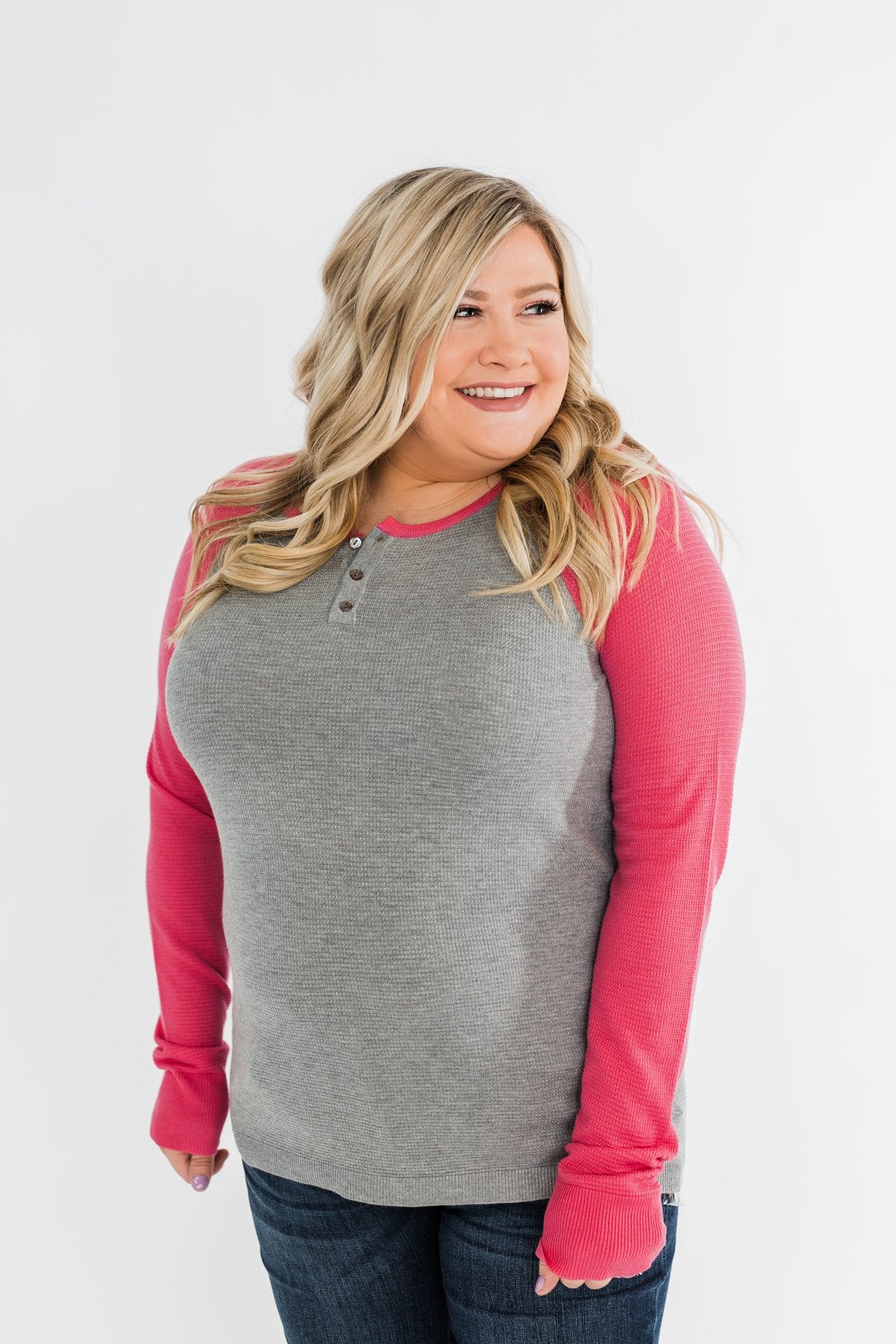 Good Things To Come Raglan Top- Dark Grey & Pink