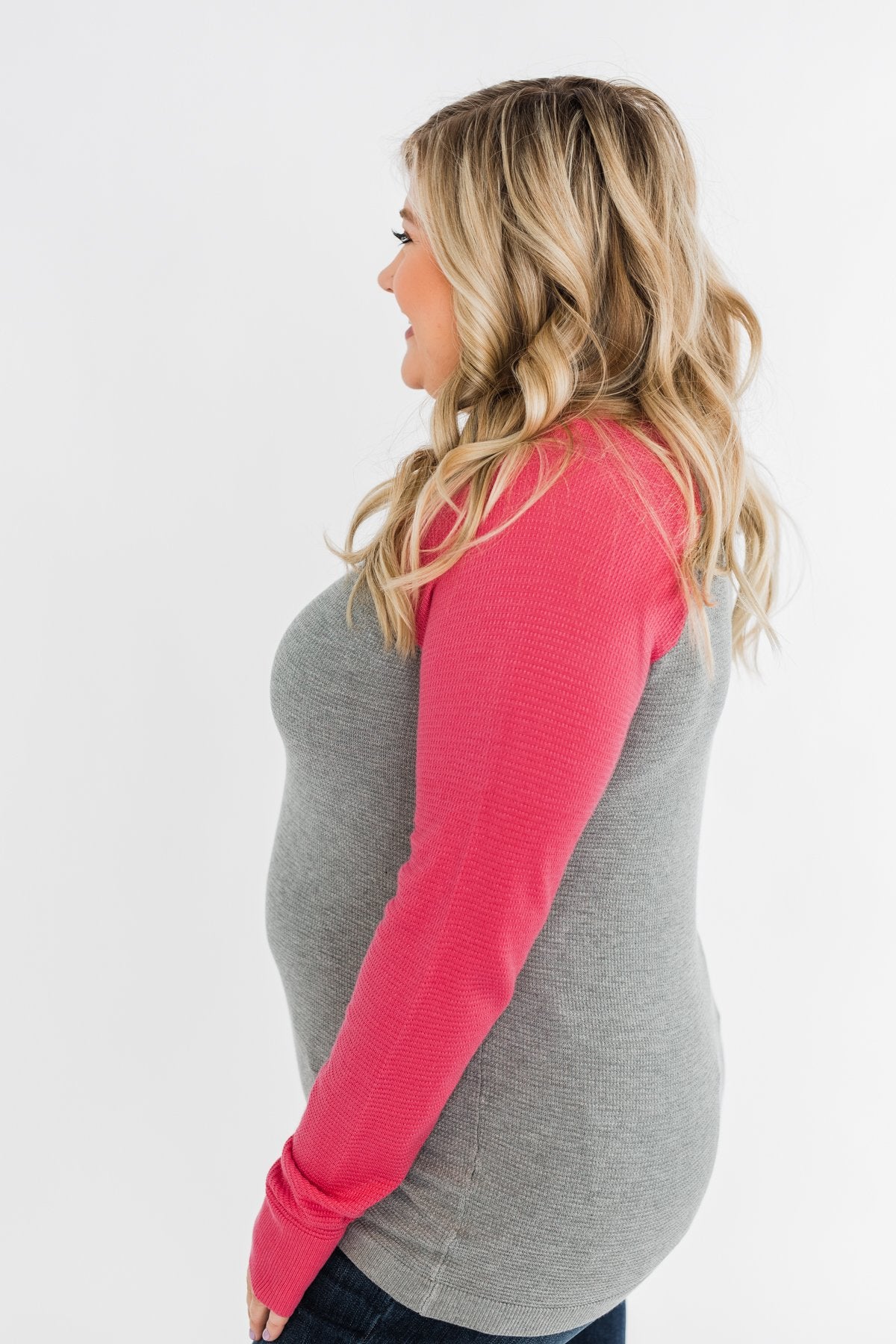 Good Things To Come Raglan Top- Dark Grey & Pink