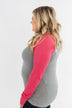 Good Things To Come Raglan Top- Dark Grey & Pink