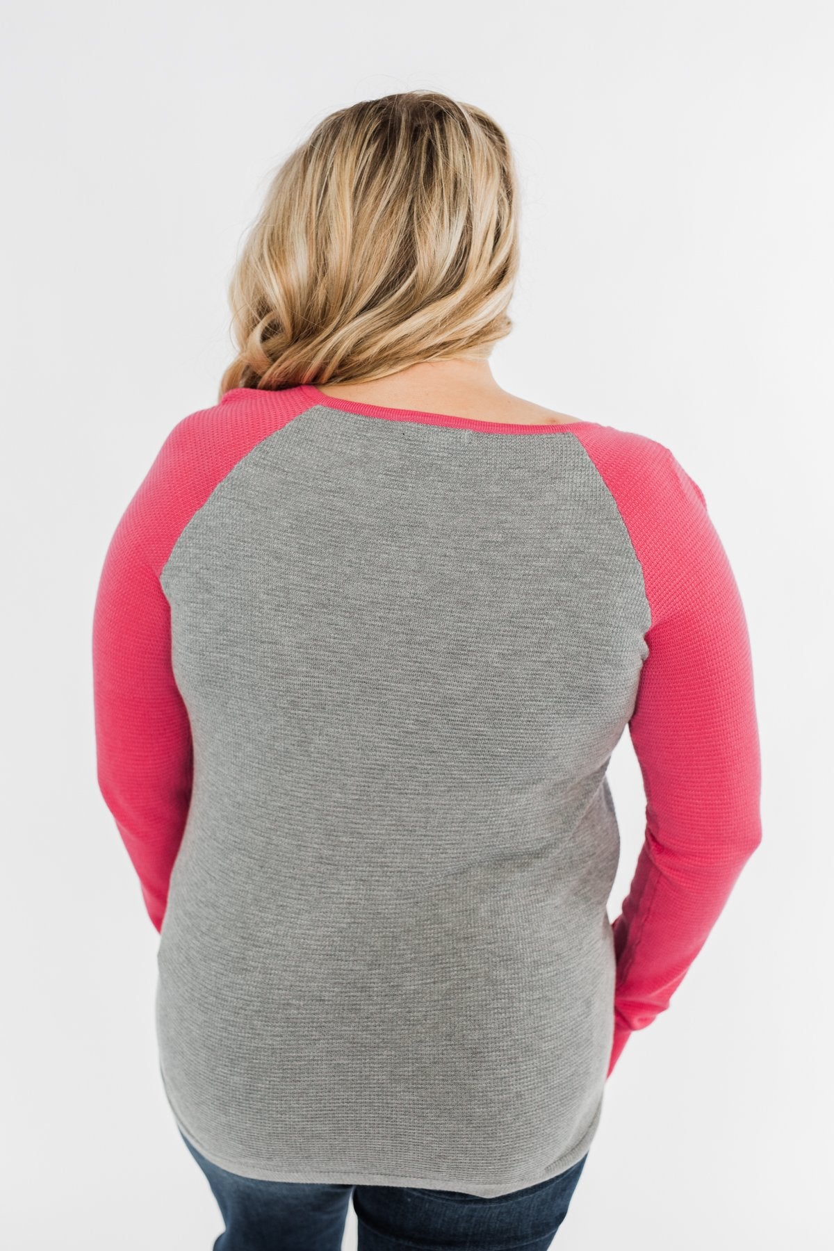 Good Things To Come Raglan Top- Dark Grey & Pink
