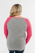 Good Things To Come Raglan Top- Dark Grey & Pink
