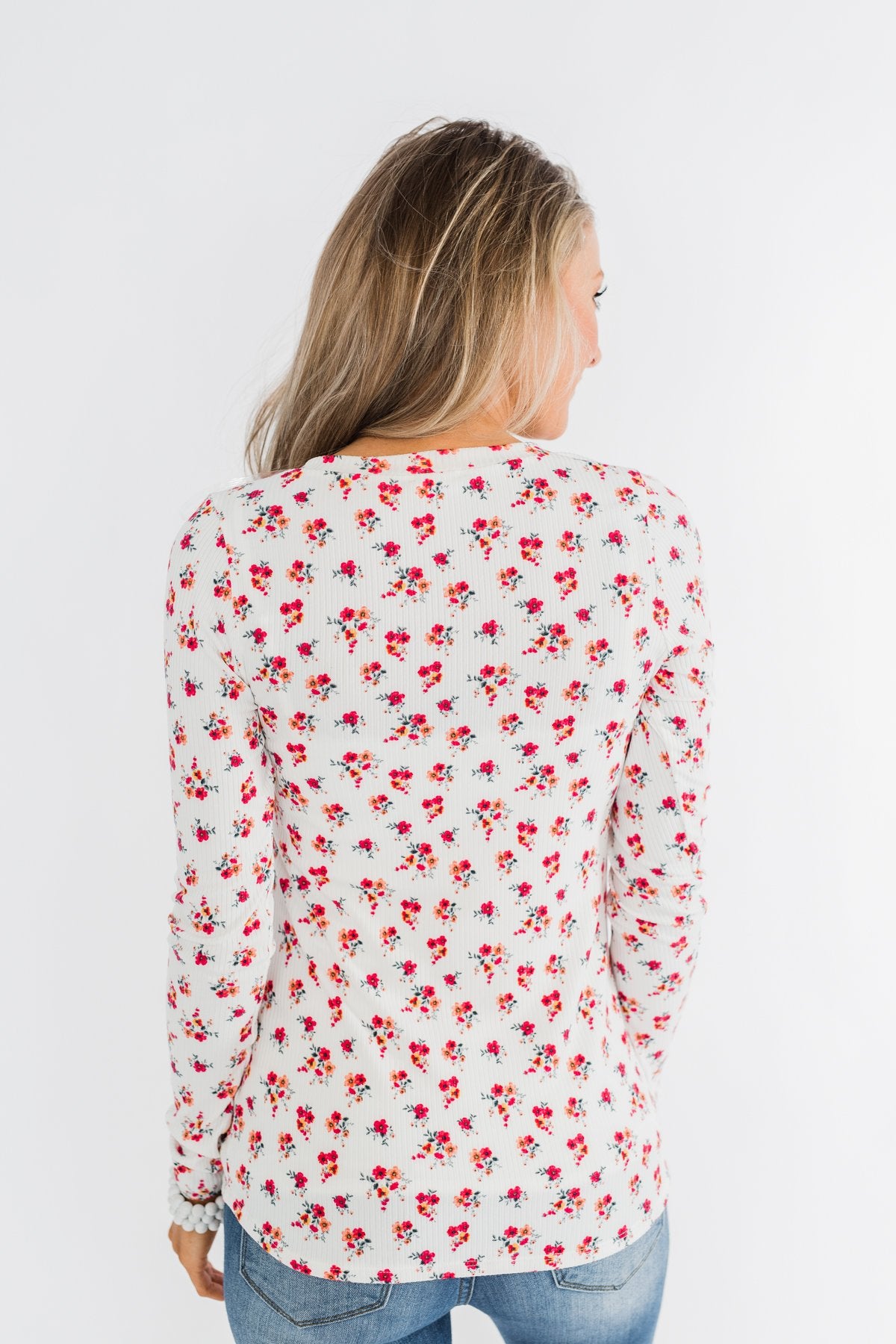 Sudden Bloom Floral V-Neck Top- Ivory