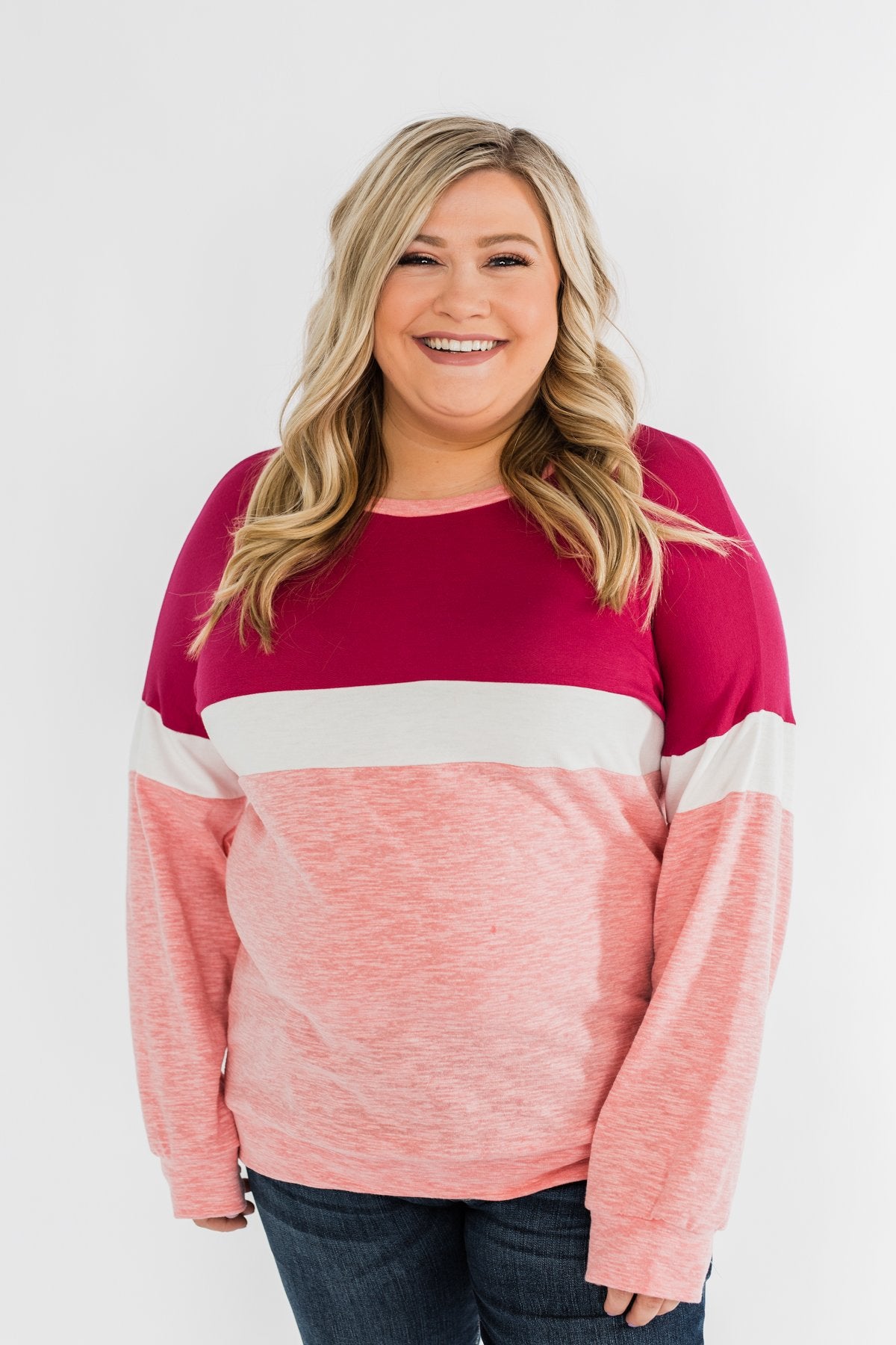 Love All Around Color Block Top- Magenta, Pink, & Ivory