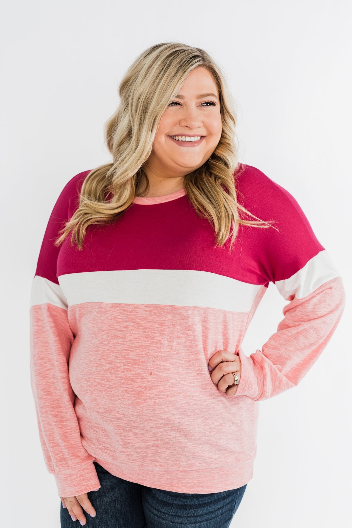 Love All Around Color Block Top- Magenta, Pink, & Ivory