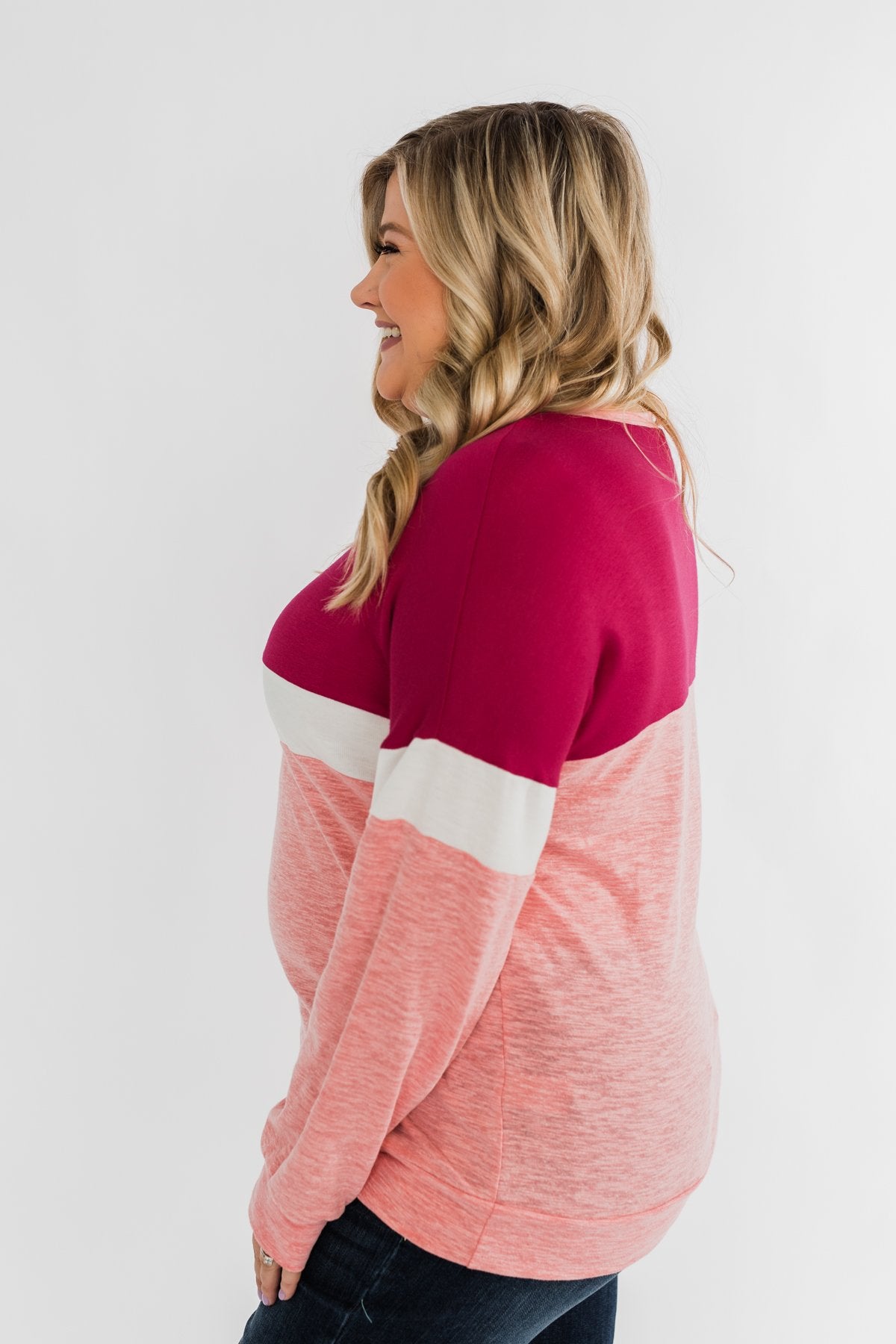 Love All Around Color Block Top- Magenta, Pink, & Ivory