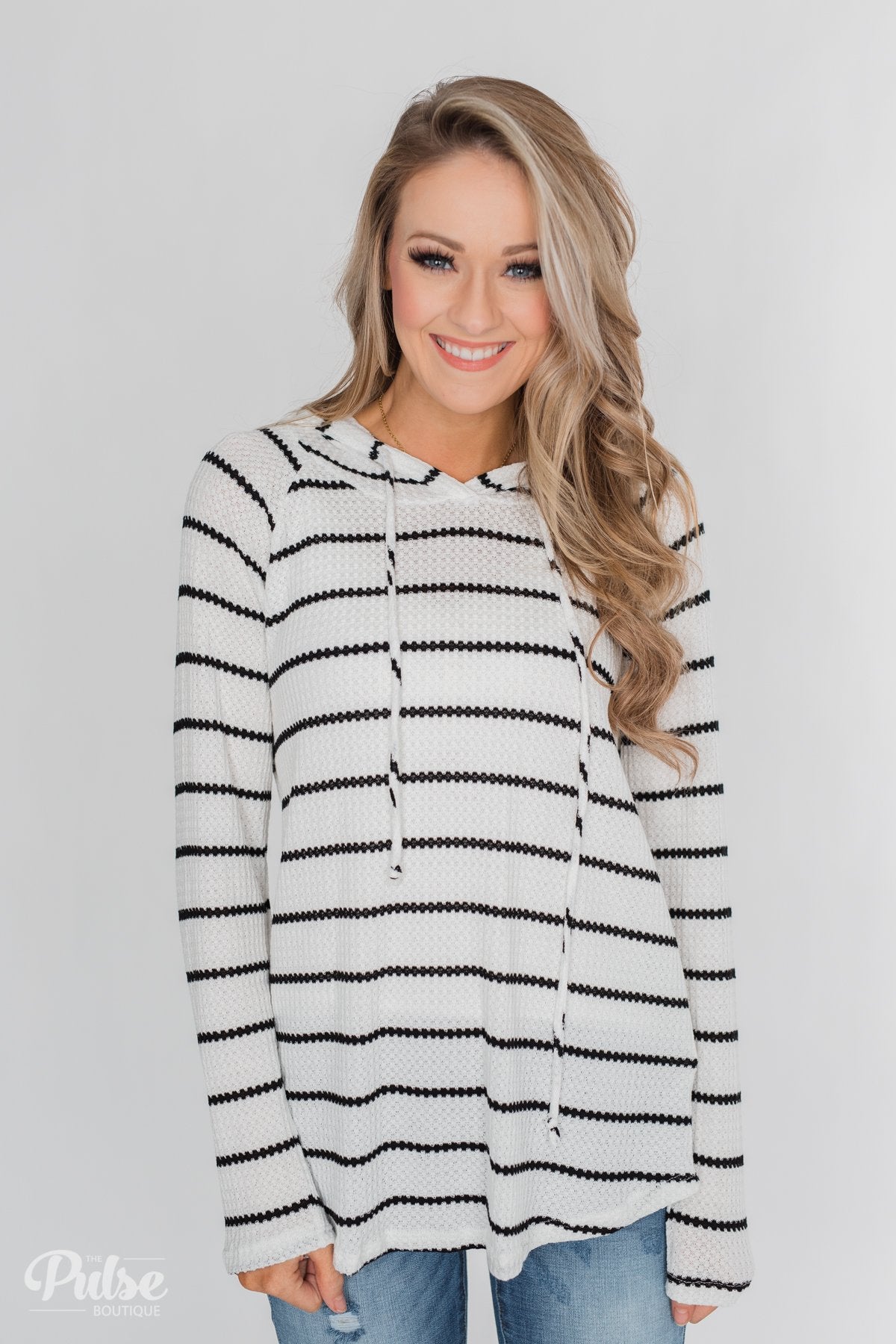 Seeing Stripes Waffle Thermal Hoodie - Black & White – The Pulse Boutique