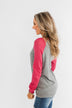 Good Things To Come Raglan Top- Dark Grey & Pink