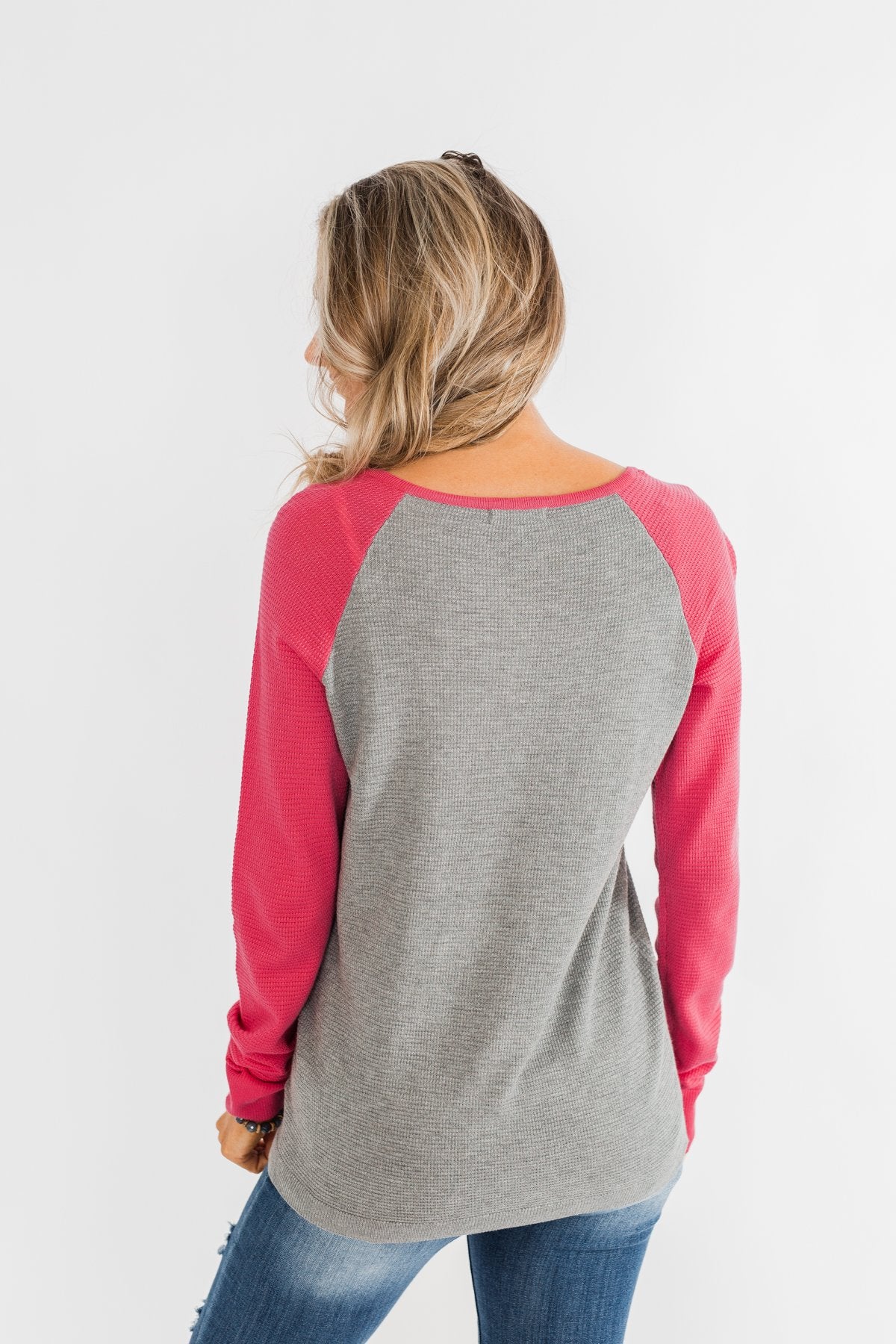 Good Things To Come Raglan Top- Dark Grey & Pink