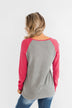 Good Things To Come Raglan Top- Dark Grey & Pink
